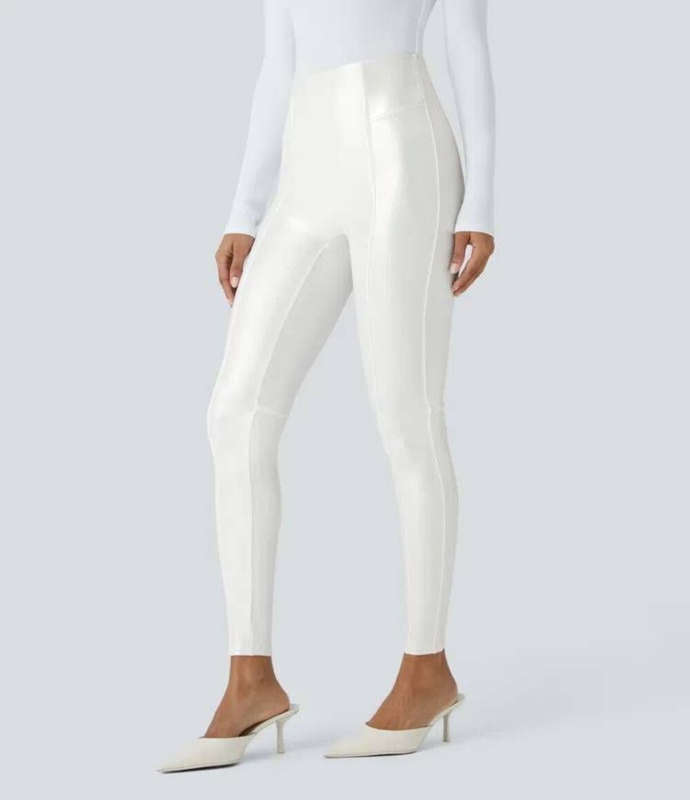 Halara Tummy Control Faux Leather Foil Leggings